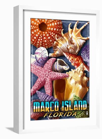 Marco Island, Florida - Shells Montage-Lantern Press-Framed Art Print