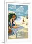 Marco Island, Florida - Woman on Beach-Lantern Press-Framed Art Print