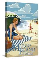 Marco Island, Florida - Woman on Beach-Lantern Press-Stretched Canvas