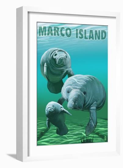 Marco Island - Manatees-Lantern Press-Framed Art Print