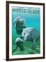 Marco Island - Manatees-Lantern Press-Framed Art Print