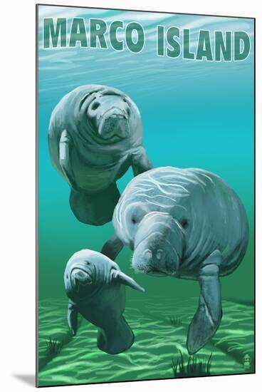 Marco Island - Manatees-Lantern Press-Mounted Art Print