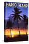 Marco Island - Palms and Sunset-Lantern Press-Stretched Canvas