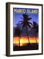 Marco Island - Palms and Sunset-Lantern Press-Framed Art Print