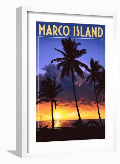 Marco Island - Palms and Sunset-Lantern Press-Framed Art Print