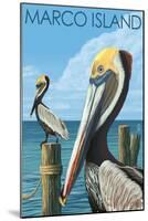 Marco Island - Pelicans-Lantern Press-Mounted Art Print