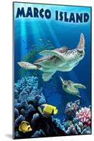 Marco Island - Sea Turtles Swimming-Lantern Press-Mounted Art Print