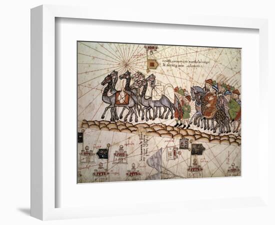 Marco Polo Road to Cathay, Catalan Atlas, Caravan of Travelers-Abraham Cresques-Framed Art Print