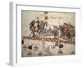 Marco Polo Road to Cathay, Catalan Atlas, Caravan of Travelers-Abraham Cresques-Framed Art Print