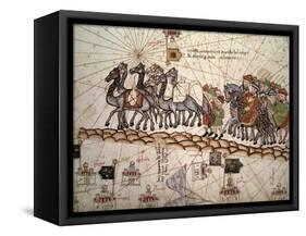 Marco Polo Road to Cathay, Catalan Atlas, Caravan of Travelers-Abraham Cresques-Framed Stretched Canvas