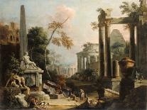Landscape with Classical Ruins and Figures, c.1725-30-Marco & Sebastiano Ricci-Framed Stretched Canvas