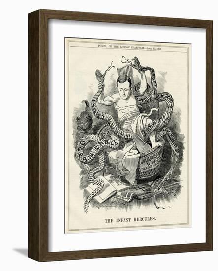 Marconi Strangles Ocean Cable and Land Telegraph Snakes-Linley Sambourne-Framed Art Print