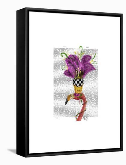 Mardi Gras Flamingo Portrait-Fab Funky-Framed Stretched Canvas