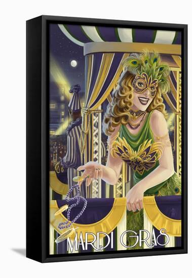 Mardi Gras Girl-Lantern Press-Framed Stretched Canvas