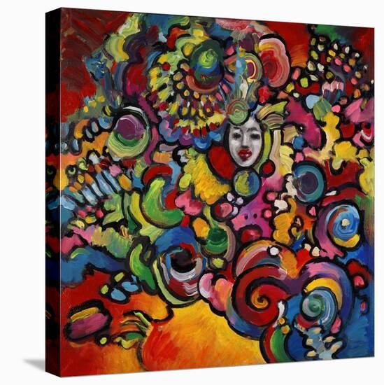 Mardi Gras Lady A-Howie Green-Stretched Canvas