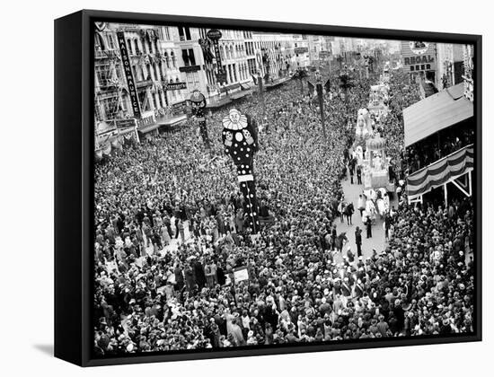 Mardi Gras Revelers Gather at Canal Street-null-Framed Stretched Canvas