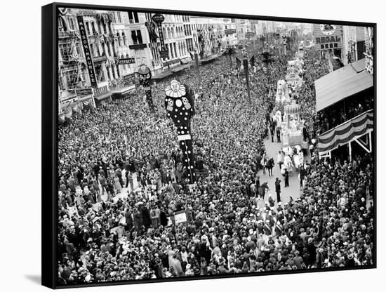 Mardi Gras Revelers Gather at Canal Street-null-Framed Stretched Canvas