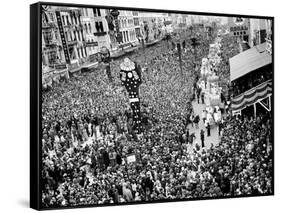 Mardi Gras Revelers Gather at Canal Street-null-Framed Stretched Canvas