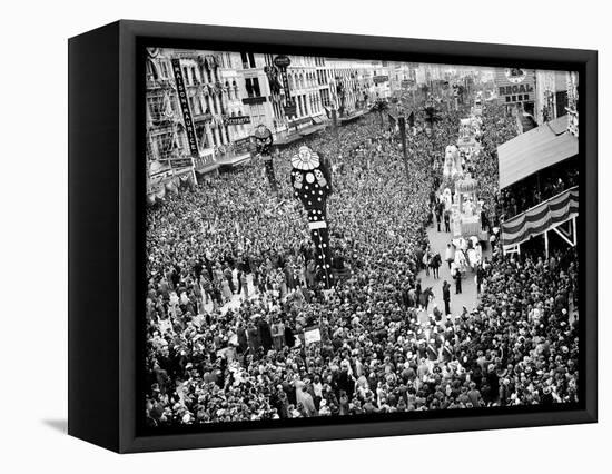 Mardi Gras Revelers Gather at Canal Street-null-Framed Stretched Canvas