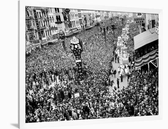 Mardi Gras Revelers Gather at Canal Street-null-Framed Photographic Print