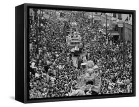 Mardi Gras Revelers Gather at St. Charles Street-null-Framed Stretched Canvas