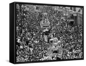 Mardi Gras Revelers Gather at St. Charles Street-null-Framed Stretched Canvas