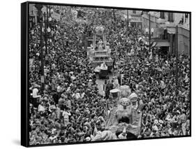 Mardi Gras Revelers Gather at St. Charles Street-null-Framed Stretched Canvas