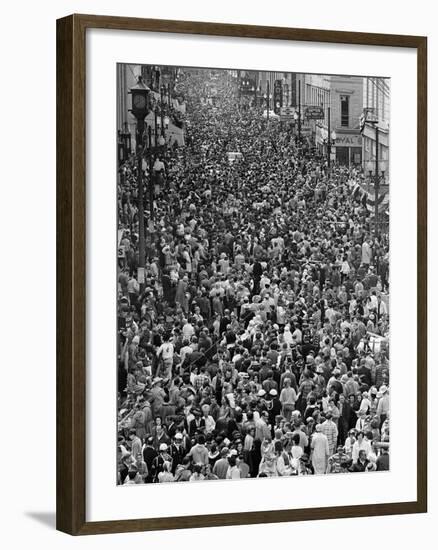 Mardi Gras Revelers Gather at St. Charles Street-null-Framed Premium Photographic Print