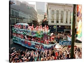 Mardi Gras Revellers Greet a Float from the Zulu Parade-null-Stretched Canvas