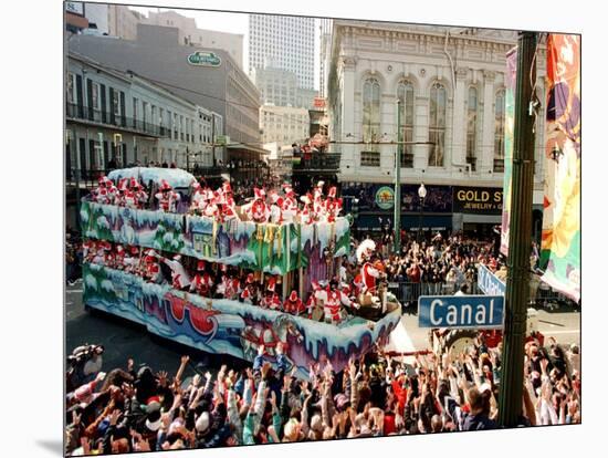 Mardi Gras Revellers Greet a Float from the Zulu Parade-null-Mounted Photographic Print