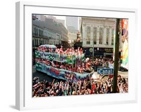 Mardi Gras Revellers Greet a Float from the Zulu Parade-null-Framed Photographic Print