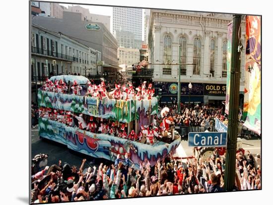 Mardi Gras Revellers Greet a Float from the Zulu Parade-null-Mounted Photographic Print