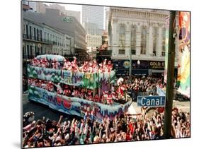 Mardi Gras Revellers Greet a Float from the Zulu Parade-null-Mounted Photographic Print