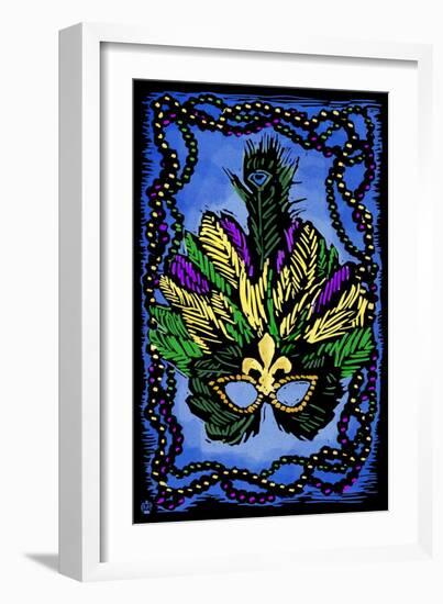 Mardi Gras - Scratchboard-Lantern Press-Framed Art Print