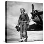 Margaret Bourke-White in Flight Suit, Holding Aerial Camera in Front of Flying Fortress Bomber-Margaret Bourke-White-Stretched Canvas