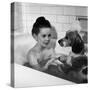 Margaret O'Brien and Her Spaniel Maggie Share a Bubble Bath-Marie Hansen-Stretched Canvas