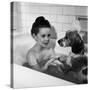 Margaret O'Brien and Her Spaniel Maggie Share a Bubble Bath-Marie Hansen-Stretched Canvas