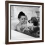 Margaret O'Brien and Her Spaniel Maggie Share a Bubble Bath-Marie Hansen-Framed Premium Photographic Print