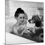 Margaret O'Brien and Her Spaniel Maggie Share a Bubble Bath-Marie Hansen-Mounted Premium Photographic Print