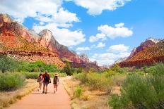 Family on Hiking Trip in the Mountains Walking on Pathway.-MargaretW-Photographic Print