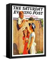 "'Marge Loves David'," Saturday Evening Post Cover, August 10, 1935-George Brehm-Framed Stretched Canvas