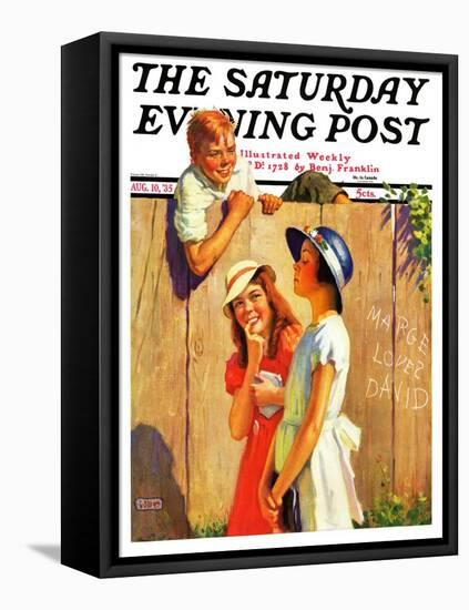 "'Marge Loves David'," Saturday Evening Post Cover, August 10, 1935-George Brehm-Framed Stretched Canvas