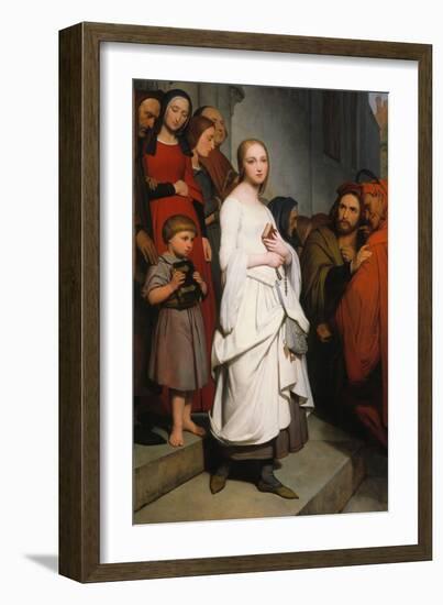 Marguerite Leaving Church, 1838 (Oil on Canvas)-Ary Scheffer-Framed Giclee Print