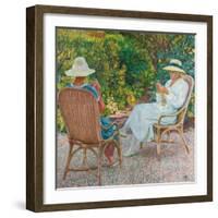 Maria and Elisabeth Van Rysselberghe Knitting in the Garden, C.1912-Theo van Rysselberghe-Framed Giclee Print