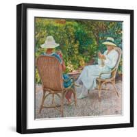 Maria and Elisabeth Van Rysselberghe Knitting in the Garden, C.1912-Theo van Rysselberghe-Framed Giclee Print