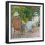 Maria and Elisabeth Van Rysselberghe Knitting in the Garden, C.1912-Theo van Rysselberghe-Framed Giclee Print