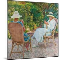 Maria and Elisabeth Van Rysselberghe Knitting in the Garden, C.1912-Theo van Rysselberghe-Mounted Giclee Print