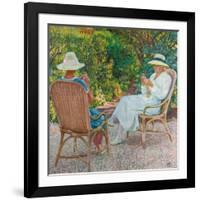 Maria and Elisabeth Van Rysselberghe Knitting in the Garden, C.1912-Theo van Rysselberghe-Framed Giclee Print