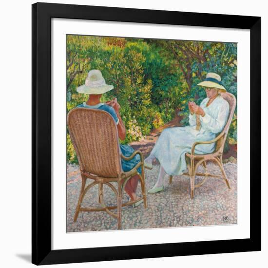 Maria and Elisabeth Van Rysselberghe Knitting in the Garden, C.1912-Theo van Rysselberghe-Framed Giclee Print