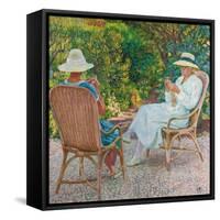 Maria and Elisabeth Van Rysselberghe Knitting in the Garden, C.1912-Theo van Rysselberghe-Framed Stretched Canvas